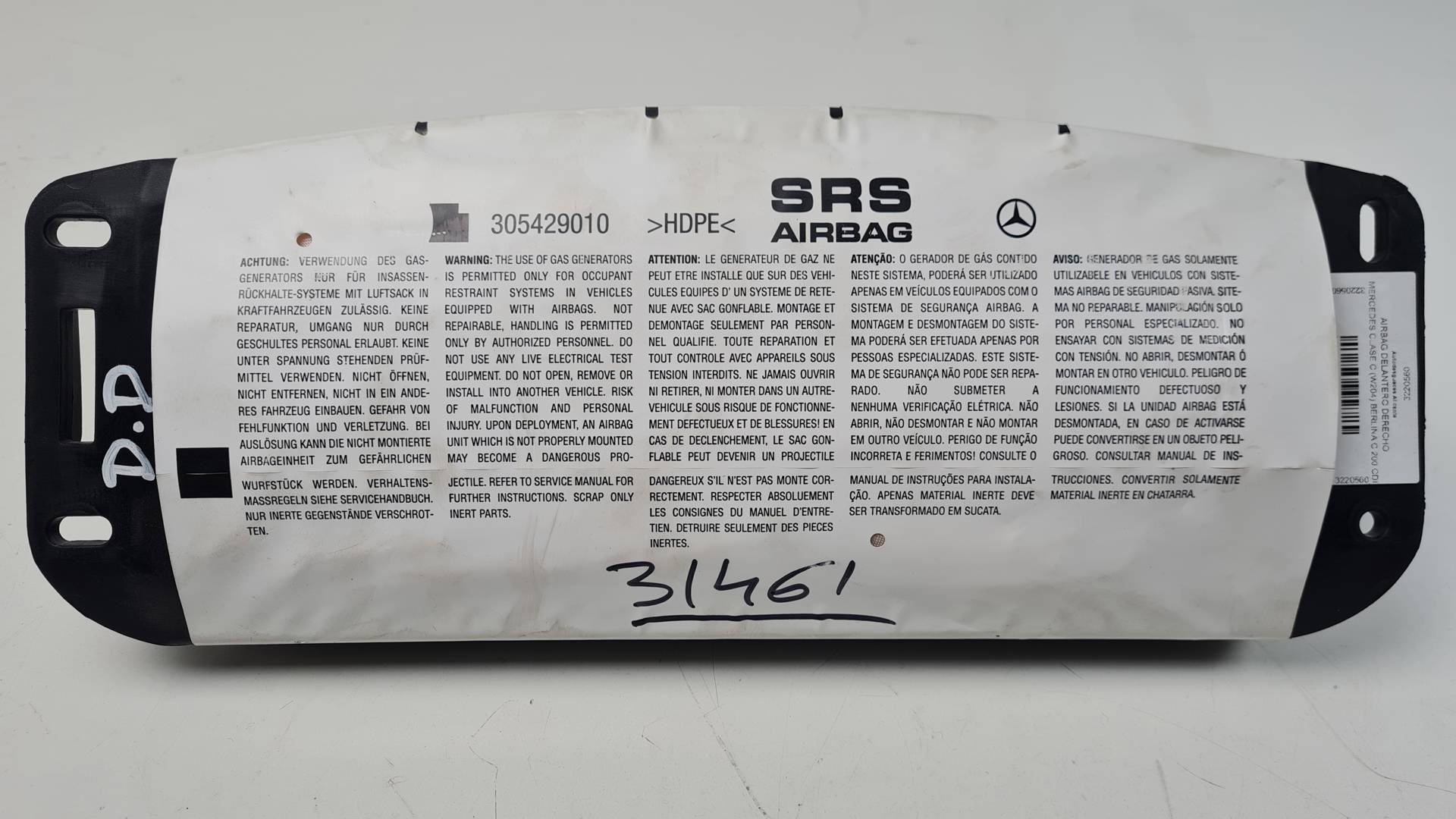 AIRBAG DELANTERO DERECHO - 305428410001AA - MERCEDES - CLASE C (W204) BERLINA