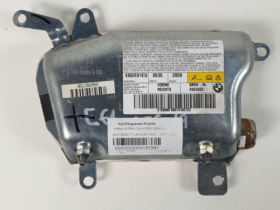 AIRBAG LATERAL DELANTERO DERECHO - 6963022 - BMW - SERIE 5 TOURING (E61)