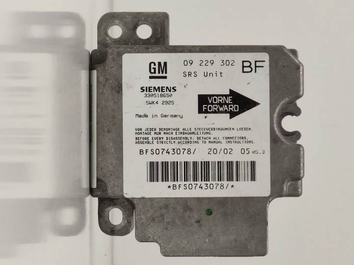 CENTRALITA AIRBAG 09229302 OPEL ASTRA G BERLINA Autodesguaces Alicante