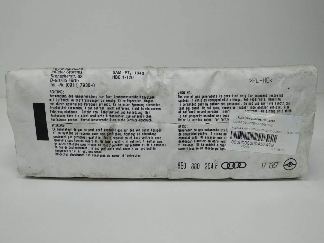 AIRBAG DELANTERO DERECHO - 452234201136 - AUDI - A4 AVANT (8E)